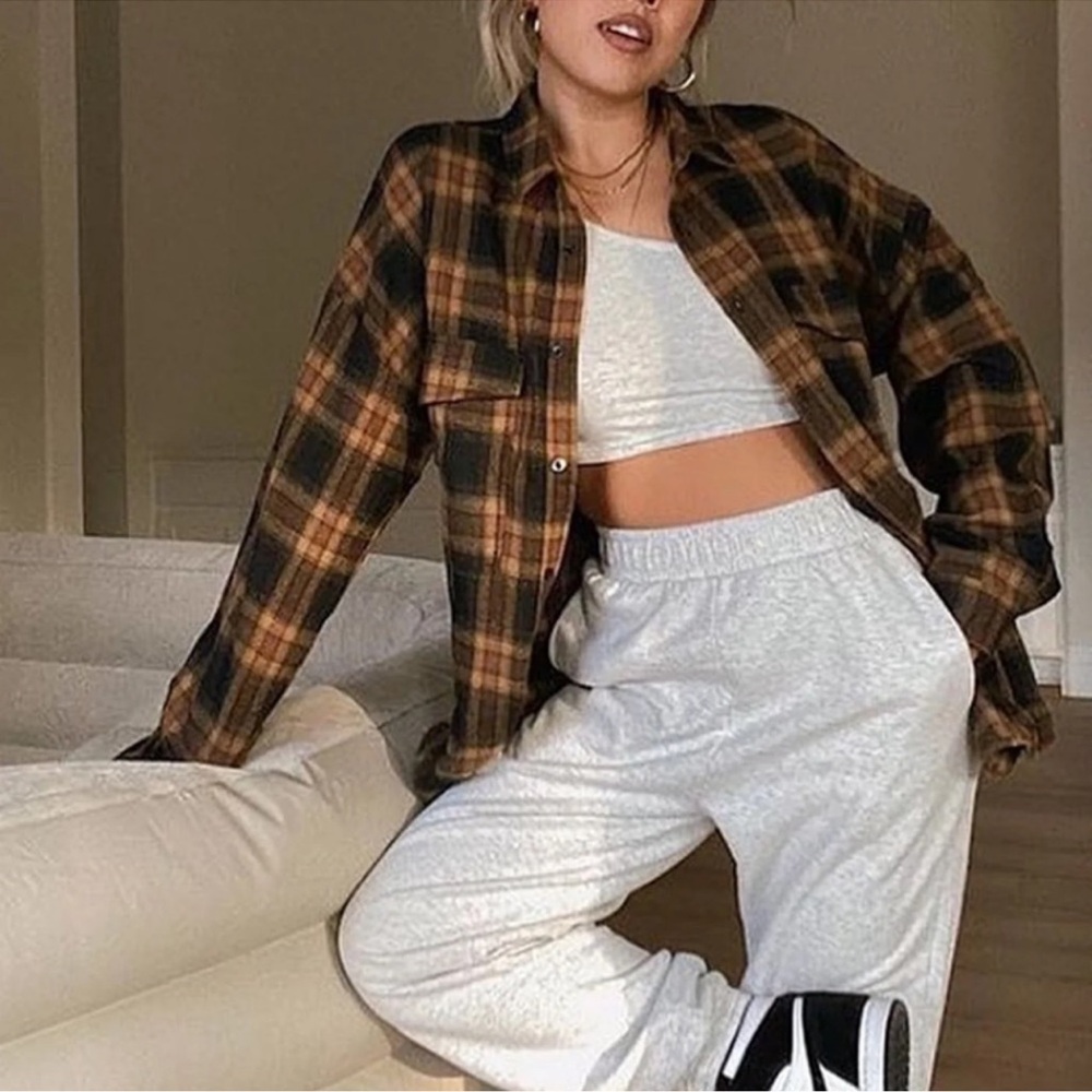 12th Tribe Black and Tan Plaid Top
